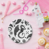 Dragon Black Shape Tattoo Stijl Papieren Bordje (Feest)