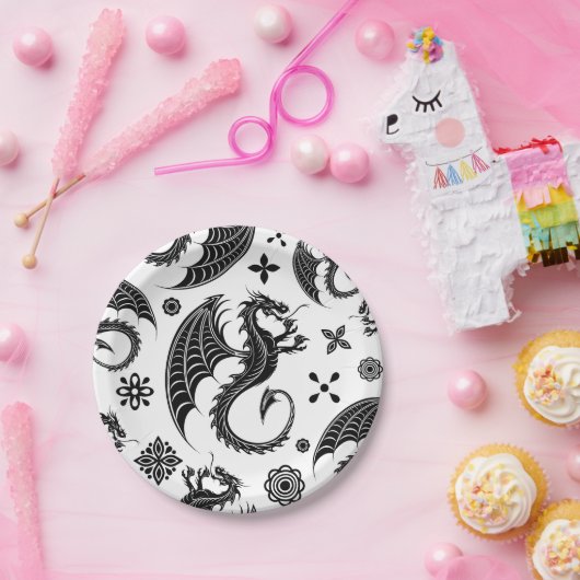 Dragon Black Shape Tattoo Stijl Papieren Bordje (Feest)