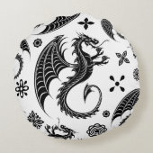 Dragon Black Shape Tattoo Stijl Rond Kussen (Achterkant)