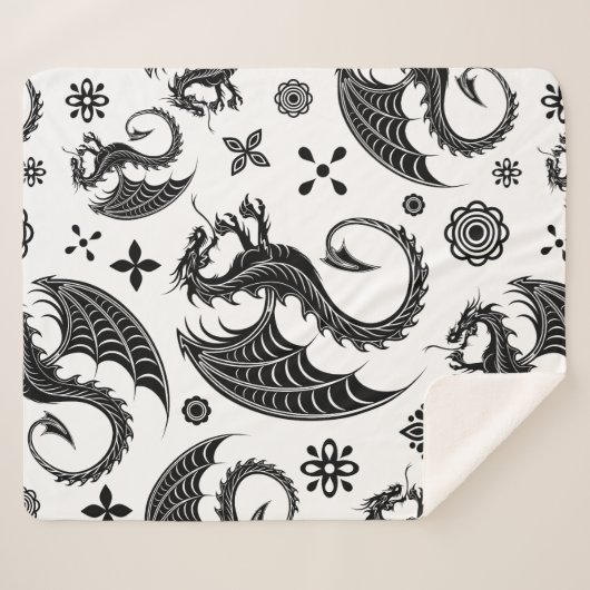 Dragon Black Shape Tattoo Stijl Sherpa Deken (Voorkant (horizontaal))