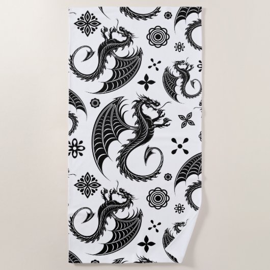 Dragon Black Shape Tattoo Stijl Strandlaken (Voorkant)