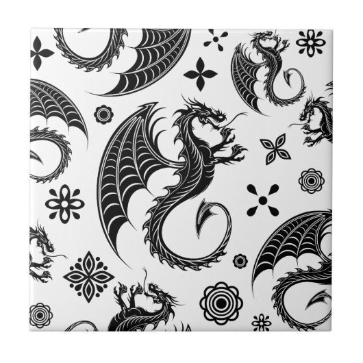 Dragon Black Shape Tattoo Stijl Tegeltje (Voorkant)