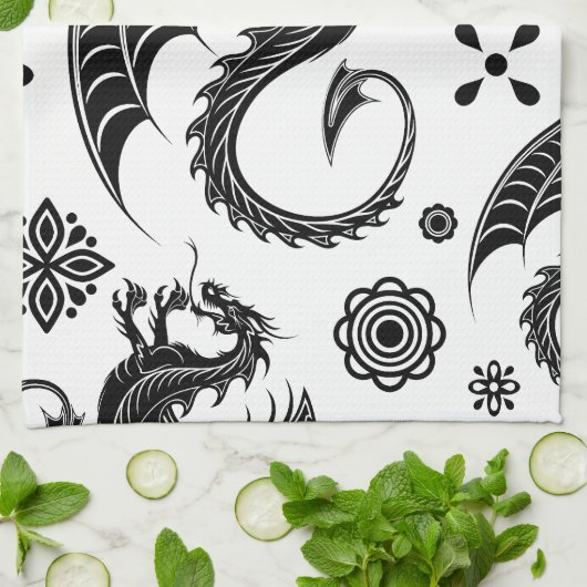 Dragon Black Shape Tattoo Stijl Theedoek (Gevouwen)