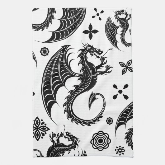 Dragon Black Shape Tattoo Stijl Theedoek (Verticaal)