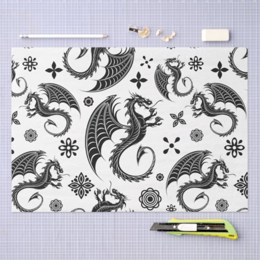 Dragon Black Shape Tattoo Stijl Tissuepapier (Craft)