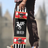 Dragon Black White Striped Monogram w Red Gold  Persoonlijk Skateboard