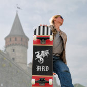 Dragon Black White Striped Monogram w Red Gold  Persoonlijk Skateboard