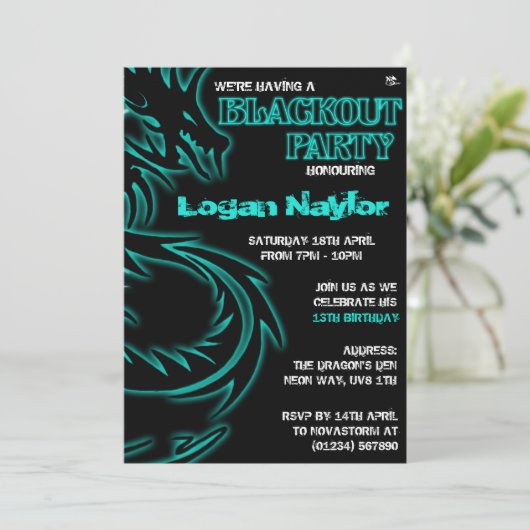 Dragon Blackout UV-feestuitnodigingen Kaart (Staand voorkant)