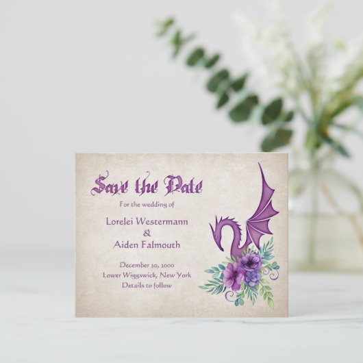 Dragon Bloemen bruiloft Save The Date (Staand voorkant)