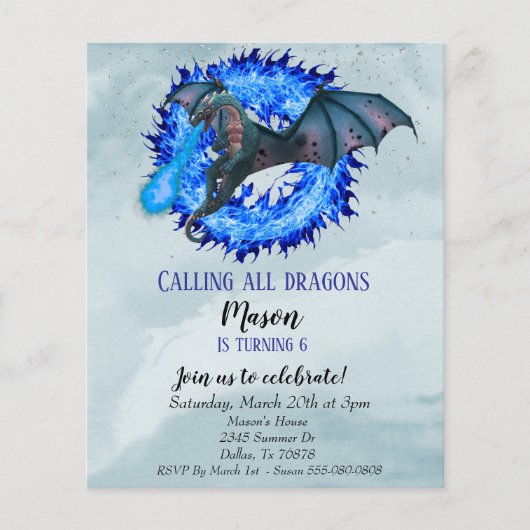 Dragon Blue Fire Budget Verjaardagsfeestje Kind (Voorkant)