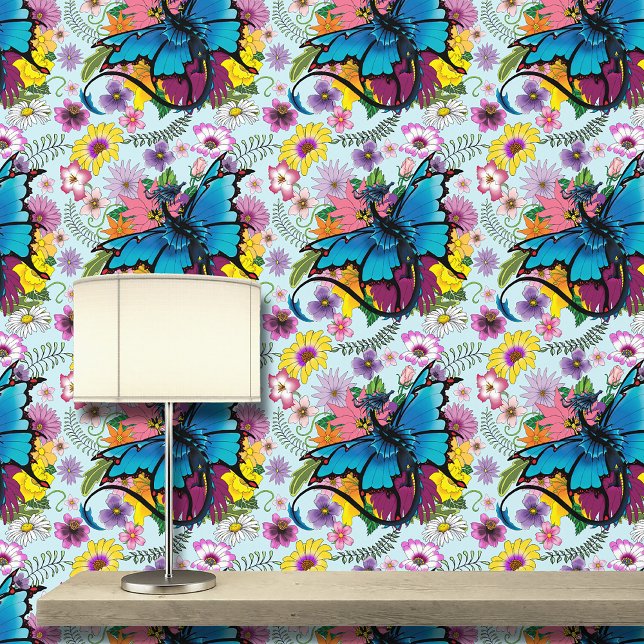 Dragon Blue Vlinder Bloemen Behang (Creator heeft geüpload)