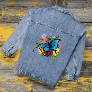 Dragon Blue Vlinder Bloemen Denim Jacket