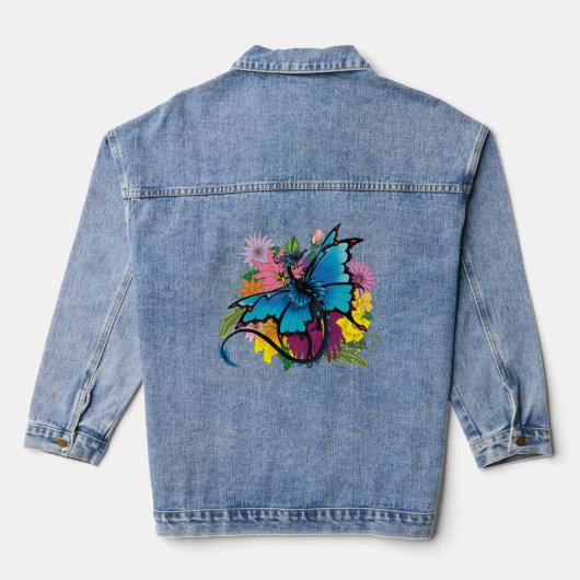 Dragon Blue Vlinder Bloemen Denim Jacket (Achterkant)