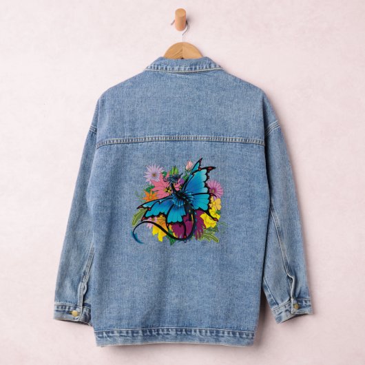 Dragon Blue Vlinder Bloemen Denim Jacket (Hangar)