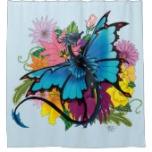 Dragon Blue Vlinder Bloemen Douchegordijn (Voorkant)