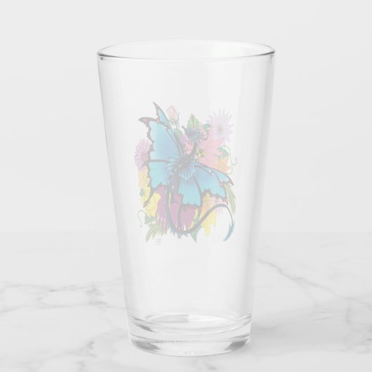 Dragon Blue Vlinder Bloemen Glas (Achterkant)