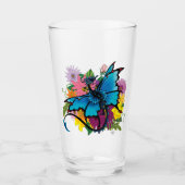 Dragon Blue Vlinder Bloemen Glas (Voorkant)