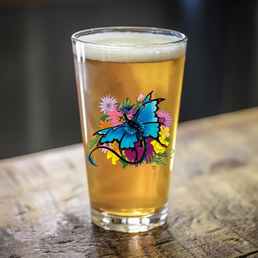 Dragon Blue Vlinder Bloemen Glas