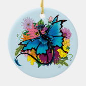 Dragon Blue Vlinder Bloemen Keramisch Ornament (Achterkant)