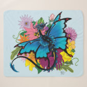 Dragon Blue Vlinder Bloemen Sherpa Deken (Voorkant (horizontaal))