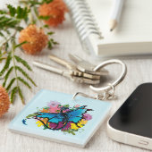 Dragon Blue vlinder bloemen Sleutelhanger (Voorkant Rechts)