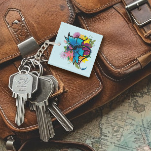 Dragon Blue vlinder bloemen Sleutelhanger