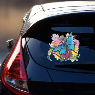 Dragon Blue Vlinder Bloemen Sticker