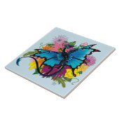 Dragon Blue Vlinder Bloemen Tegeltje (Zijkant)