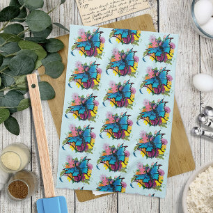 Dragon Blue Vlinder Bloemen Theedoek