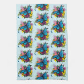 Dragon Blue Vlinder Bloemen Theedoek (Verticaal)