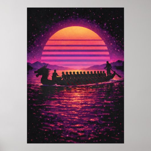 Dragon Boat Race, Retro Synthwave Modern Paddling Poster (Voorkant)