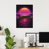 Dragon Boat Race, Retro Synthwave Modern Paddling Poster (Thuiskantoor)