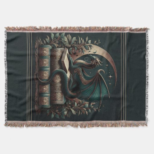 Dragon Book Blanket | Fantasy Reader Throw | Medie Deken (Voorkant)