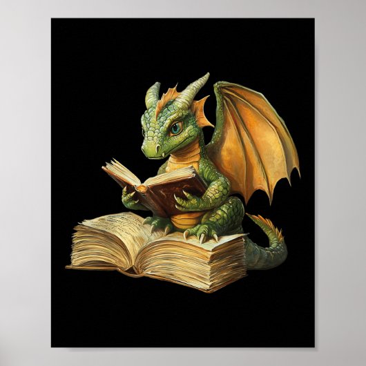 Dragon Bookworm Leesboek Grappig Graphic Poster (Voorkant)