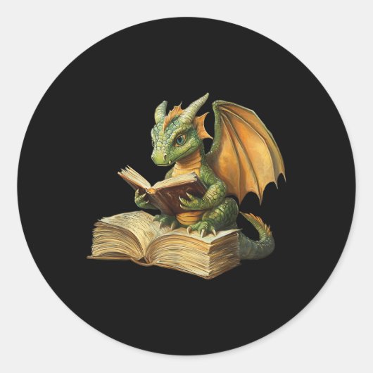 Dragon Bookworm Leesboek Grappig Graphic Ronde Sticker (Voorkant)