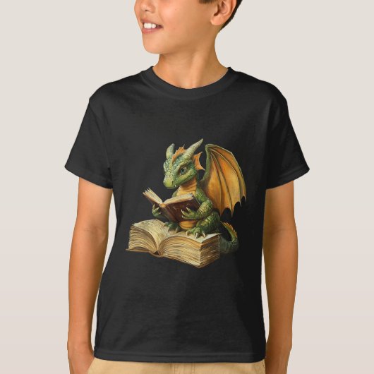 Dragon Bookworm Leesboek Grappig Graphic T-shirt (Voorkant)