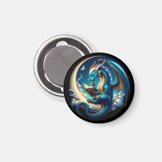 Dragon Bookworm, Moonlight Reading T-shirt Magneet (Voorkant / Achterkant)