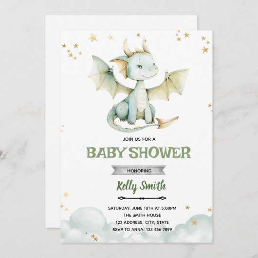 Dragon Boy baby shower uitnodiging (Voorkant / Achterkant)