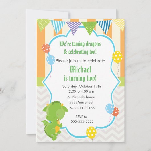 Dragon Boy Birthday Party Invitation ballon Kaart (Voorkant)