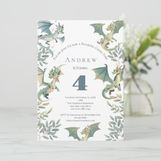 Dragon Boys 3e 4e 5e verjaardagsfeest uitnodiging (Staand voorkant)
