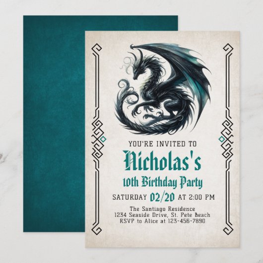 Dragon Boy's Uitnodiging voor verjaardag (Voorkant / Achterkant)