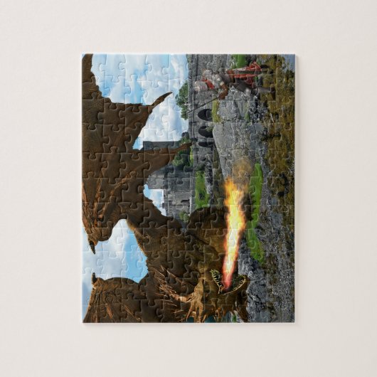 Dragon Breathing Fire Knight Battle Castle Legpuzzel (Verticaal)