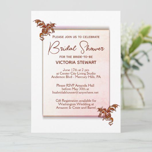 Dragon Bridal Shower-uitnodiging Kaart (Staand voorkant)