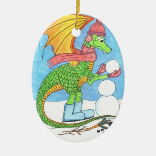 Dragon Building a Snowman Ornament (Voorkant)