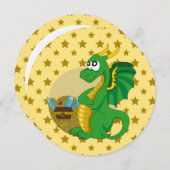 Dragon cartoon birthday print invites kaart (Voorkant / Achterkant)