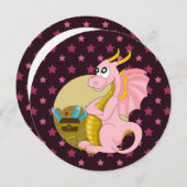 Dragon cartoon verjaardagsdruk nodigt uit kaart (Voorkant / Achterkant)