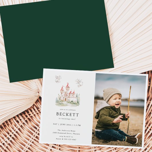 Dragon Castle Thema Verjaardagsfeestfoto Kaart