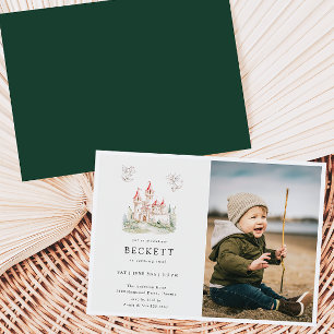 Dragon Castle Thema Verjaardagsfeestfoto Kaart