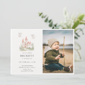 Dragon Castle Thema Verjaardagsfeestfoto Kaart (Staand voorkant)