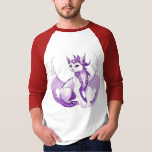 Dragon Cat Wizard - Zwart, Wit en Paarse Fantasy T-shirt